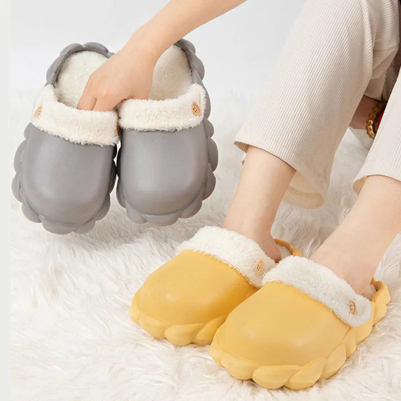 Detachable Shoes Winter Slippers for Women Waterproof EVA Overshoes with Plush Lining Non-Slip Warm Slippers in Pink Yellow Green Grey Black Sizes 36-45