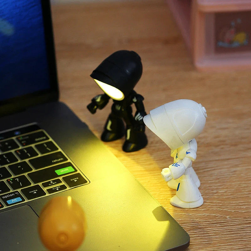 Mini LED Hero Robot Table Lamp with adjustable arms and 360° rotating head in various colors