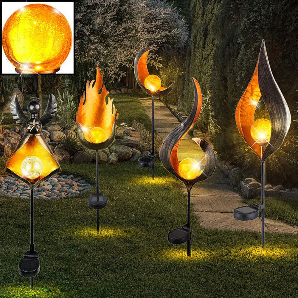 LED Solar Flame Metal Decorative Light in various styles for outdoor illumination