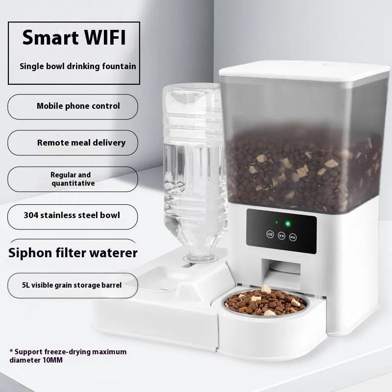 Intelligent pet feeder with stainless steel bowl and 5L capacity for dogs and cats