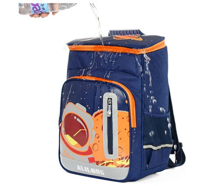 Blue-red spine protection backpack for elementary school boys measuring 41x30x13.5cm