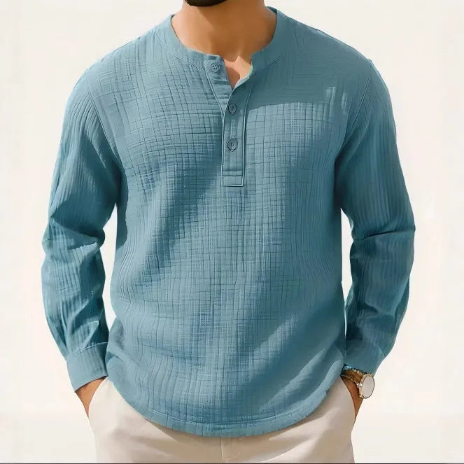 Cotton linen long sleeve shirt with 3/4 sleeves in slim fit pullover style for teenagers