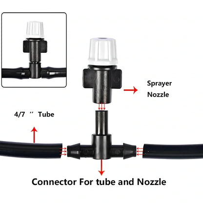 10m garden irrigation hose with 10 spray heads for mist watering and plant temperature control