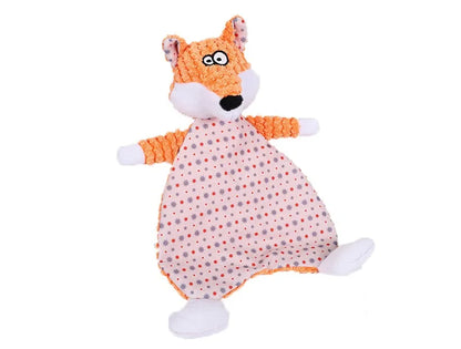 Brown velvet fox stuffed toy with crinkle paper sounds for pets