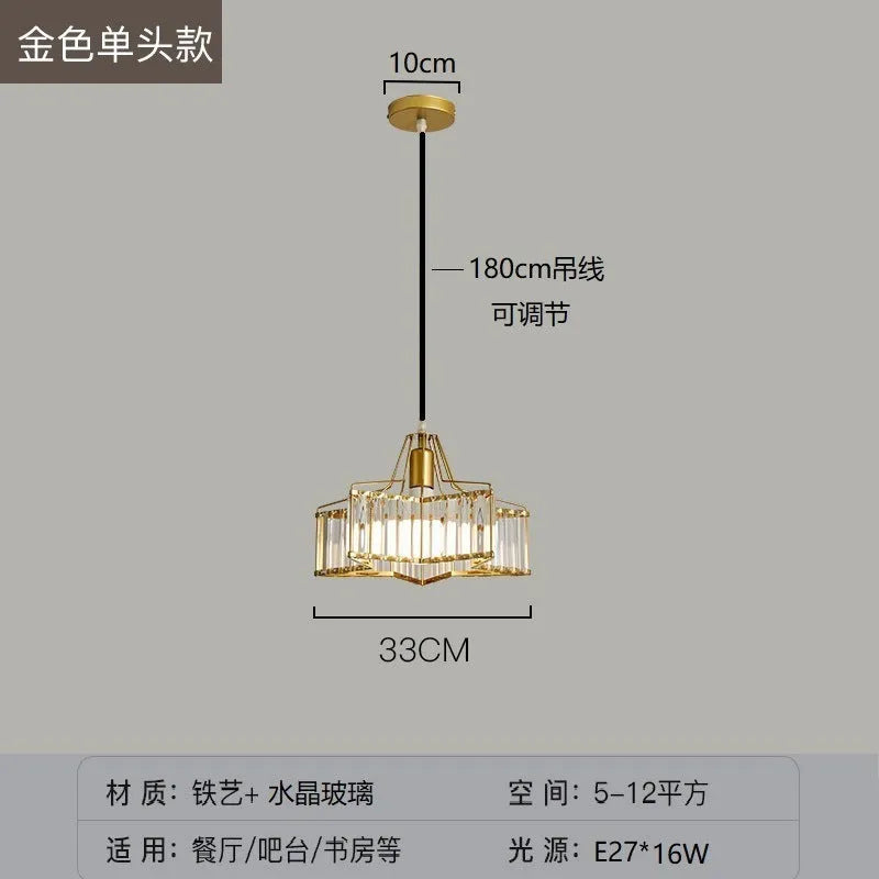 Black and gold iron crystal chandelier LED ceiling lamp with full spectrum light on a white background.