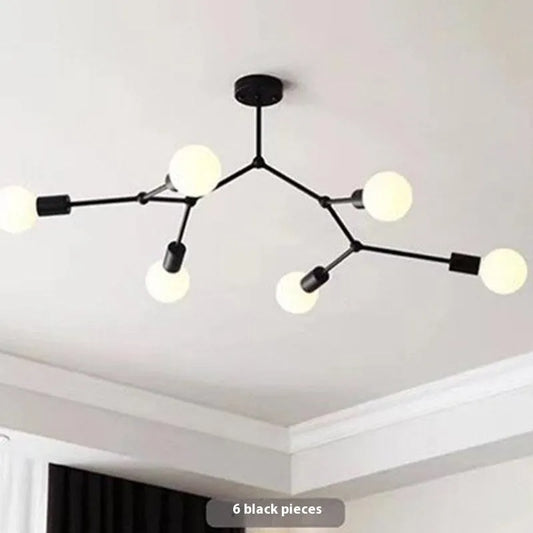 Iron chandelier ceiling lamp with multiple light heads in Nordic style for living room or bedroom