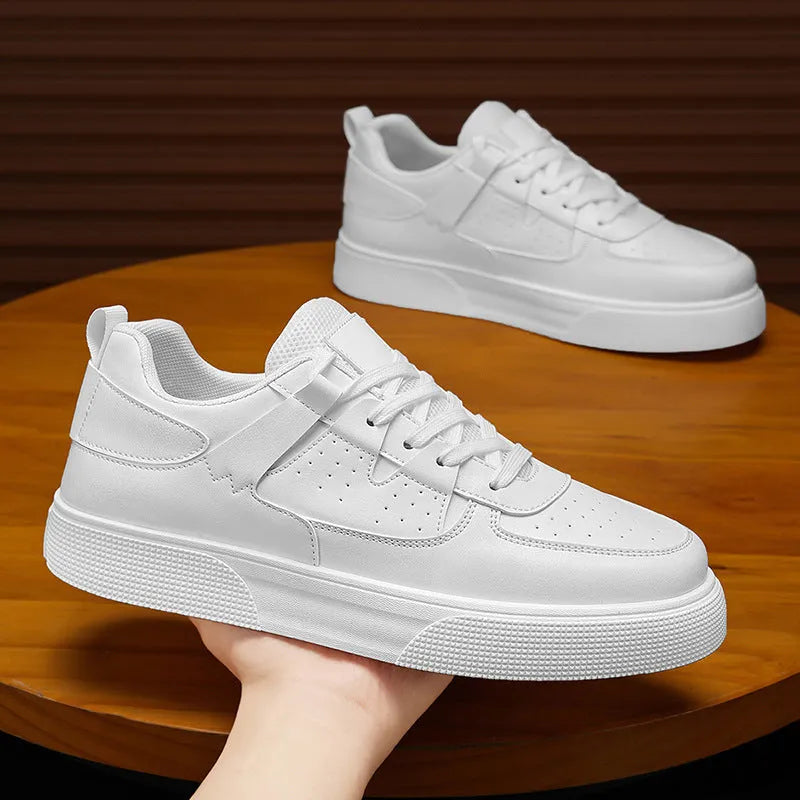 White plaid board shoes with breathable mesh lining and wear-resistant plastic sole, front lace-up, sizes 39-48