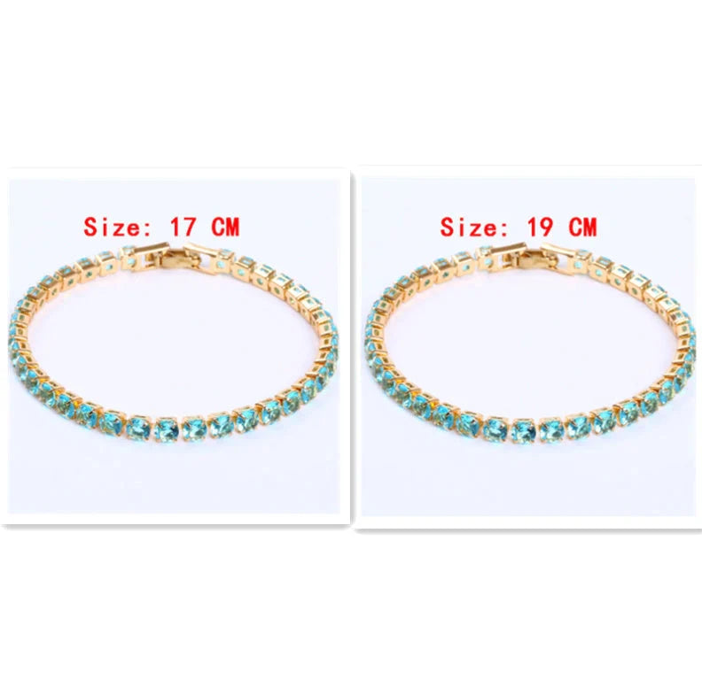 Cubic Zirconia Tennis Bracelet with AAA+ crystals on a copper box chain