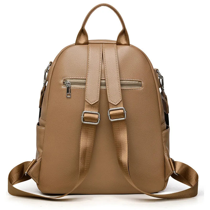 Genuine leather tassel backpack in khaki, black or brown with anti-theft pockets for casual travel