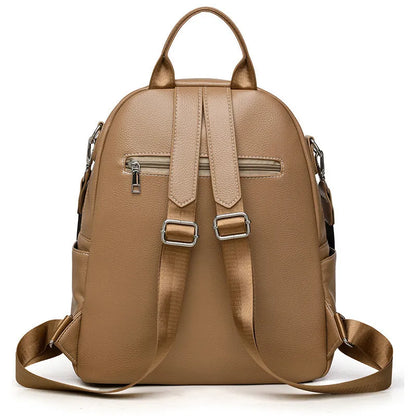 Genuine leather tassel backpack in khaki, black or brown with anti-theft pockets for casual travel