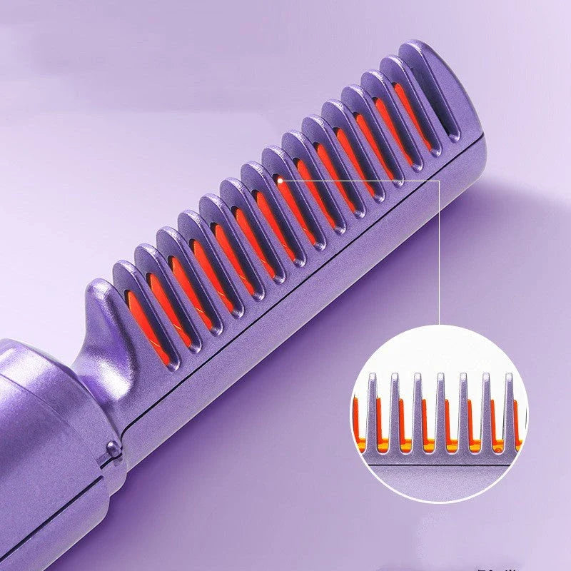 Cordless hair straightener brush with ceramic-infused bristles and negative ion technology for smooth, shiny hair styling