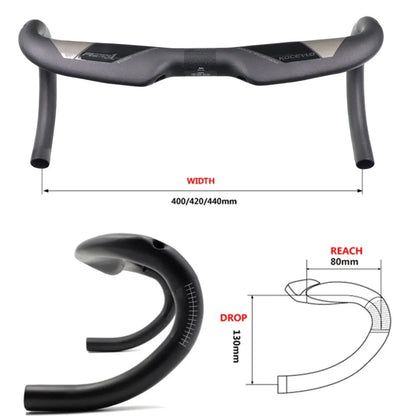 Matte black carbon fibre road bike drop handlebar showing bent shape.
