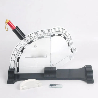 Iron plate optical physics teaching instrument with a laser pen for classroom demonstrations.