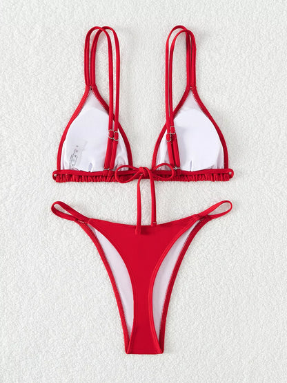 Triangle cup halter bikini swimsuit for women in nylon, available in colors FP49RE and FP49BK