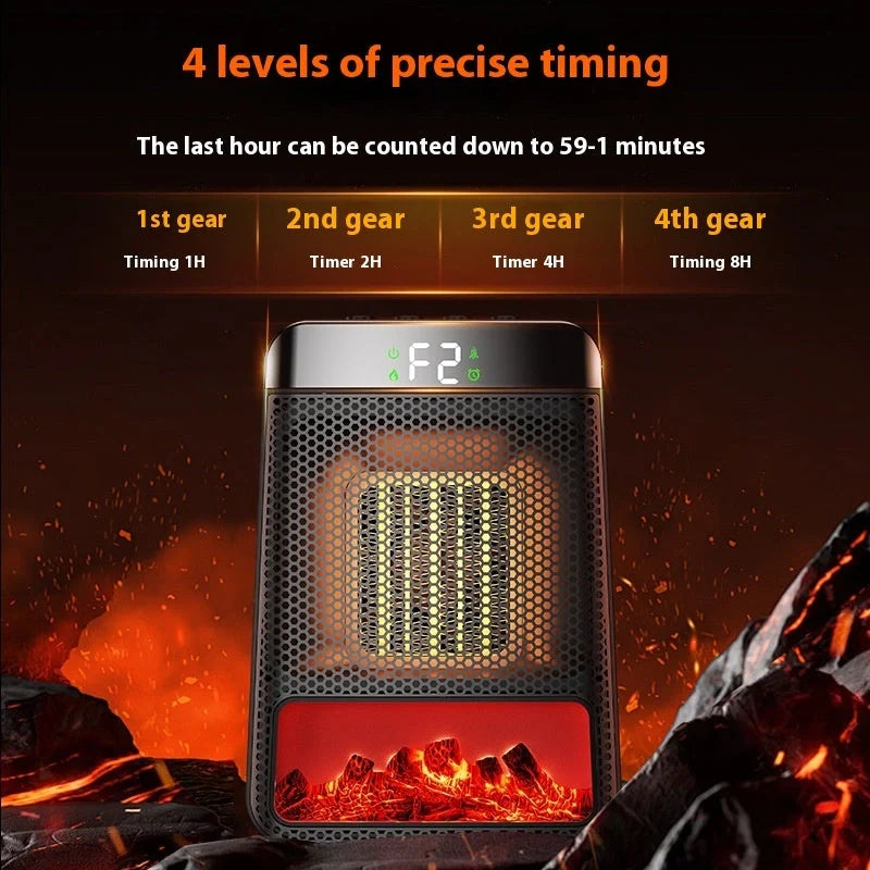 1500W portable fan heater with 3D dynamic flame effect and PTC ceramic heating