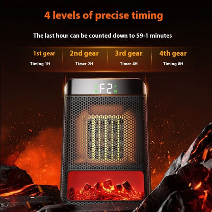 1500W portable fan heater with 3D dynamic flame effect and PTC ceramic heating
