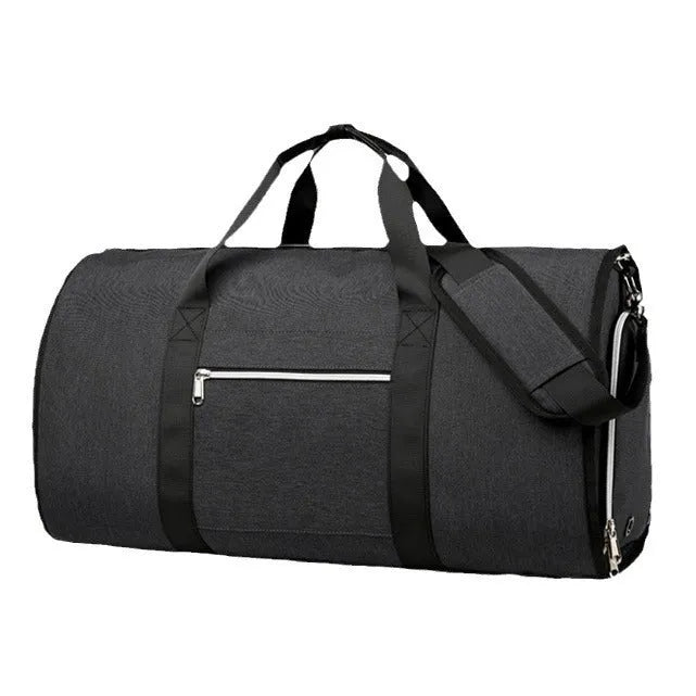 Oxford cloth sports bag in grey colour showing compartments for dry and wet separation.