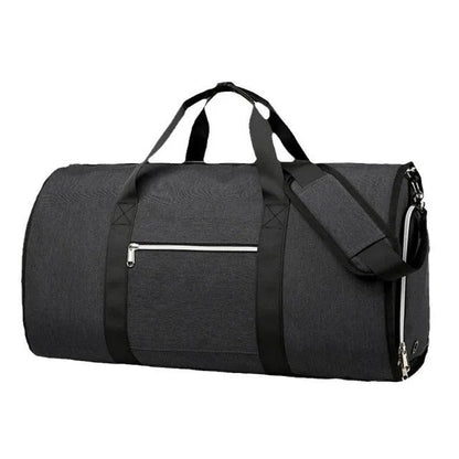 Oxford cloth sports bag in grey colour showing compartments for dry and wet separation.