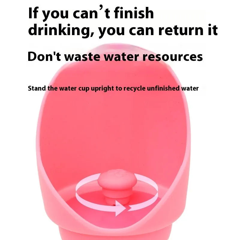 Silicone folding pet cup shown expanded as drinking bowl and collapsed to 4cm height