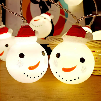 Snowman Christmas string lights with warm white glow, multiple power options, and remote control