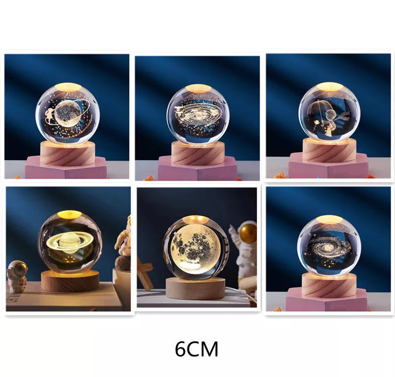 Crystal Ball Night Light with 3D Carved Solar System Design