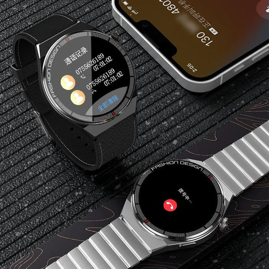 Black smartwatch with 1.28-inch screen on wrist showing heart rate display