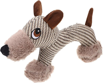 Plush dog squeaky toy with cotton-weave construction for medium and large dogs