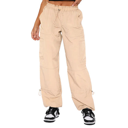 Multi-bag straight cargo casual pants in loose fit with mid waist, available in various colours and sizes