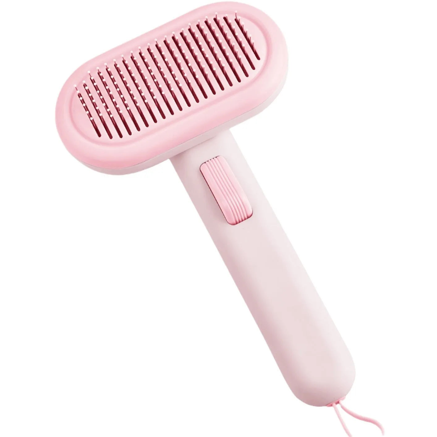 Large one-click pet hair removal and knot untying comb in light grey, showing stainless steel teeth.