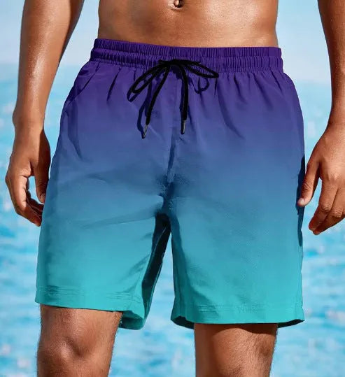 Men's grey gradient 3D print mesh sports shorts on a white background, showing shorts length and fabric texture.