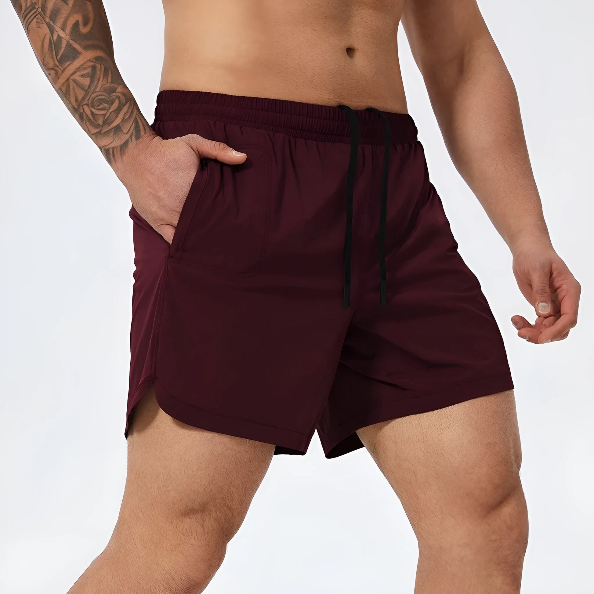 Men's black moisture-wicking nylon sports shorts for basketball, tennis, and running