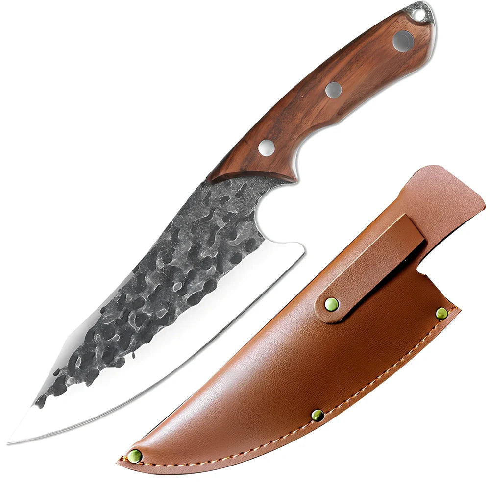 7 inch hand forged stainless steel kitchen knife with C6 slaughtering blade and modern design