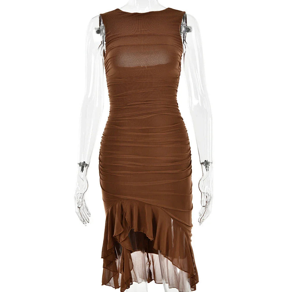 Slim, sleeveless mini dress in various colors, perfect for summer parties and clubs