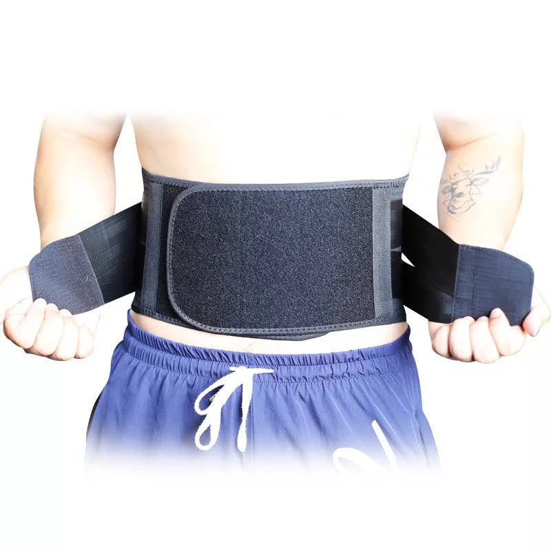 Fitness Belt with Self-Heating Feature for Waist Support in Black and Grey