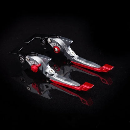 Motorcycle horn handle brake and clutch lever set in anodised metal with adjustable mechanism