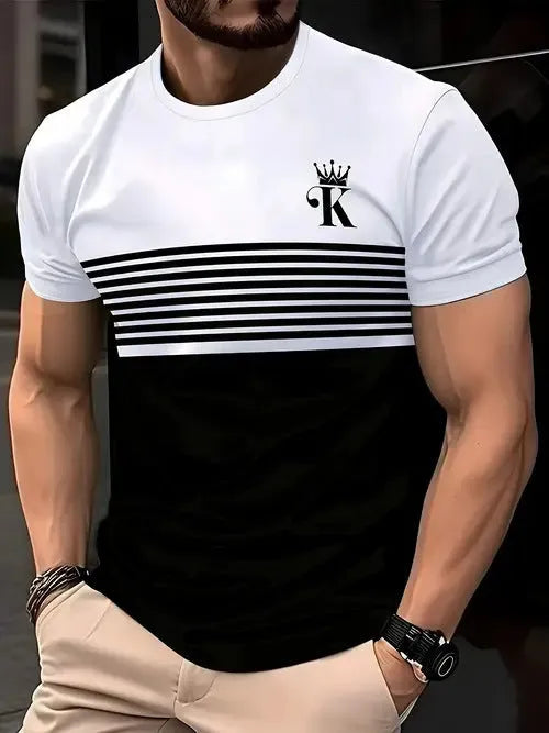 Men's casual short sleeve T-shirt in polyester fabric, loose fit style for summer wear