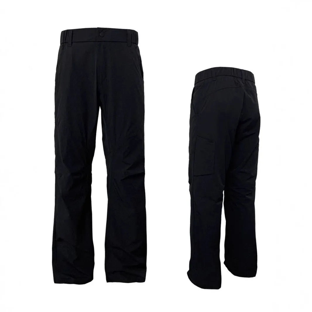 Straight leg casual trousers with elastic waistband in chemical fibre blend fabric