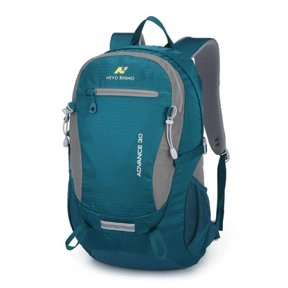 30L nylon outdoor backpack with air pillow straps shown in dark green colour for hiking and travel