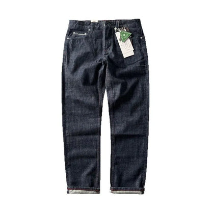 Men's straight-leg denim trousers in primary colour with mid-waist design and 100% cotton fabric