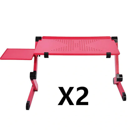 Black aluminium folding computer desk with adjustable legs and non-slip baffles for laptop stability