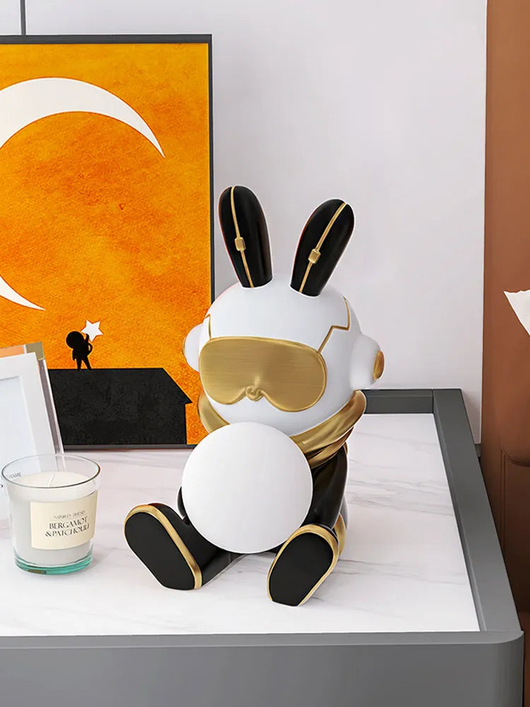 Resin rabbit LED night light for bedside table, Nordic style with USB plug-in and matte finish