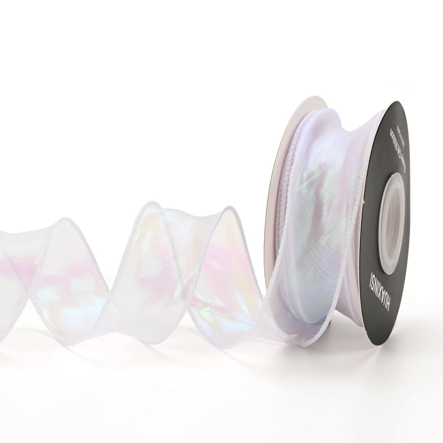 Fishtail yarn ribbon roll showing 4cm width and edge cutting detail in illusion colour options