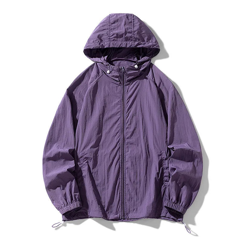 Loose-fit thin nylon sports jacket shown in a colour option, suitable for outdoor leisure wear.