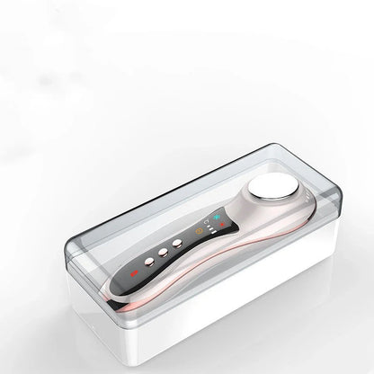 Hot & Cold Eye Massage Machine in pearl white and rose gold for skin care and eye relief