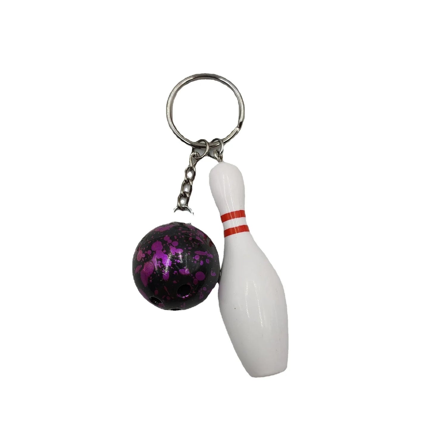 Mini simulation sports bowling pin keychain pendant in blue PVC metal