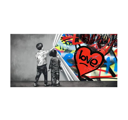 Frameless abstract graffiti canvas art for children's rooms in multiple sizes and colour variations