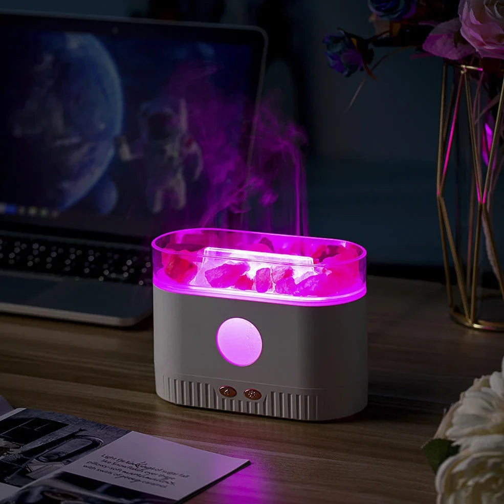 Crystal rock aromatherapy machine with flame effect and RGB lighting, 168mm height