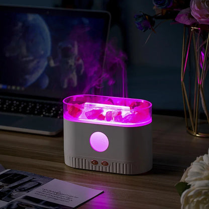 Crystal rock aromatherapy machine with flame effect and RGB lighting, 168mm height