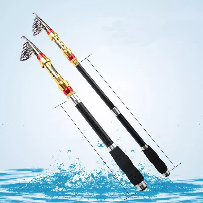 Carbon fiber telescopic spinning fishing rod for sea fishing with metal handle