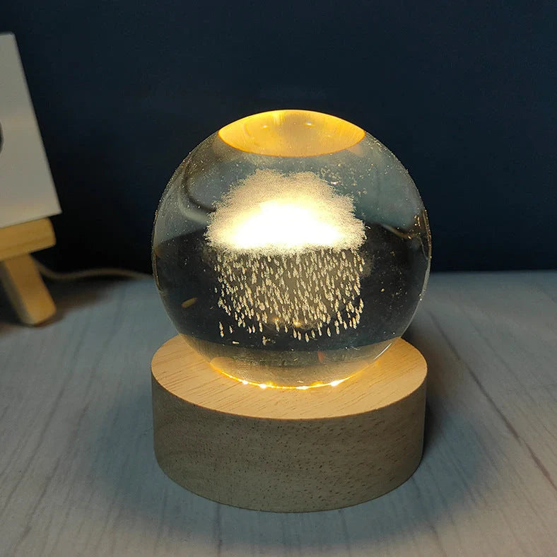 White crystal ball night light with USB plug showing uniform illumination and decorative design options